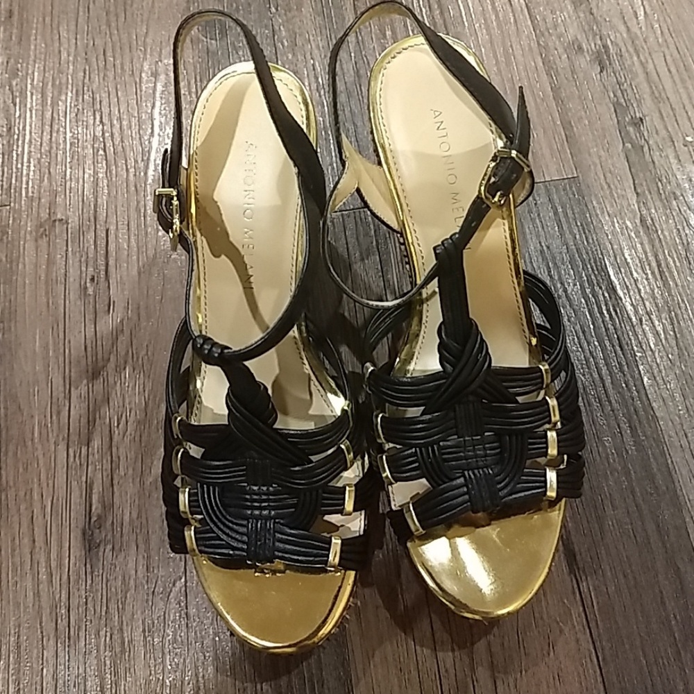 Black and Gold Slingback Wedges